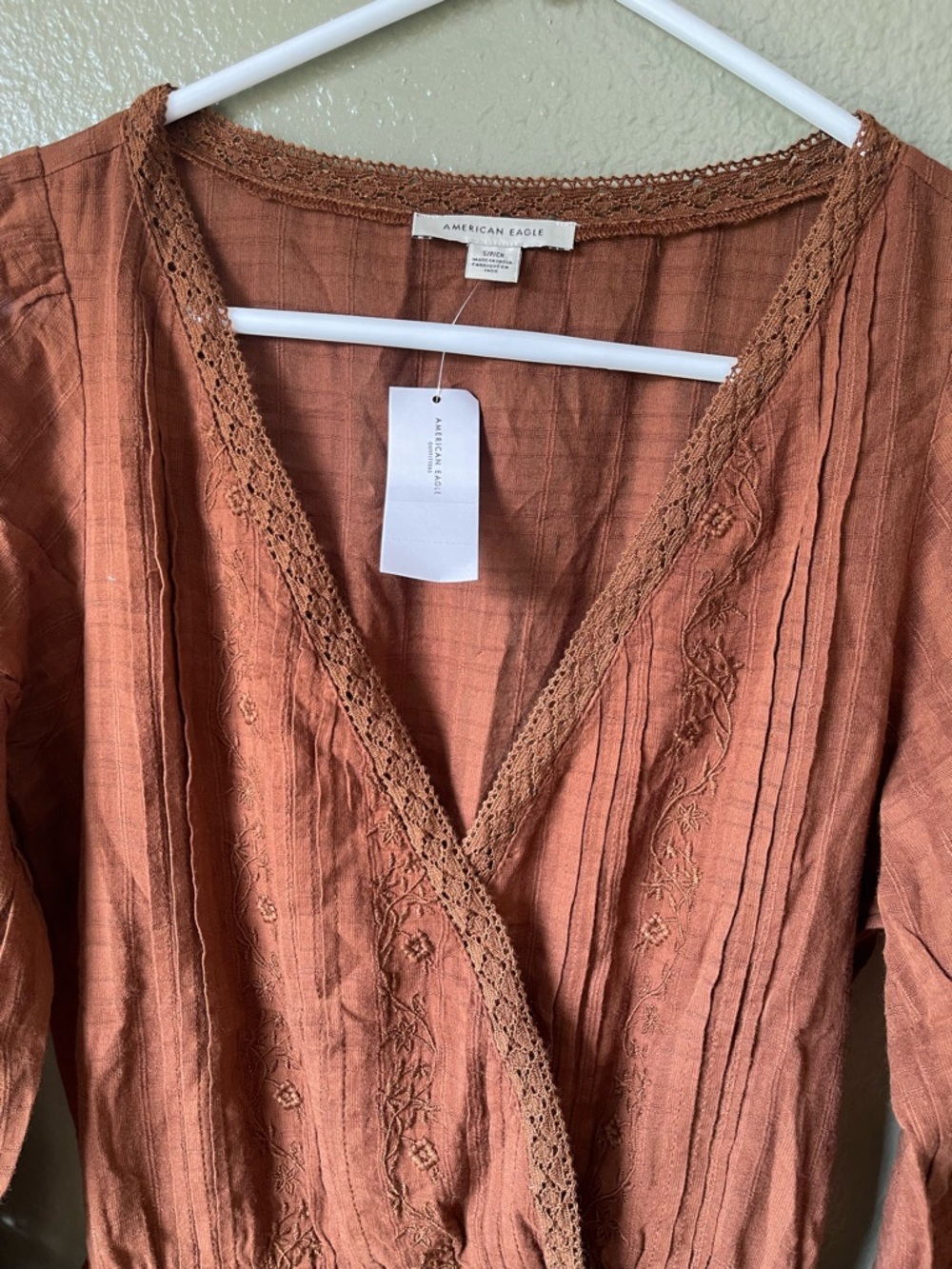 American Eagle Rust Brown V-Neck Peplum Dress - Picture 5 of 6
